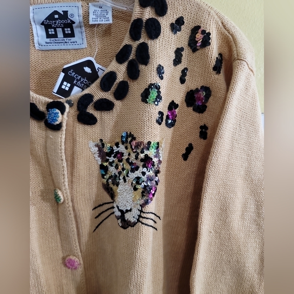 NWT Storybook Knits Leopard Sequins Cardigan 1X 3… - image 3
